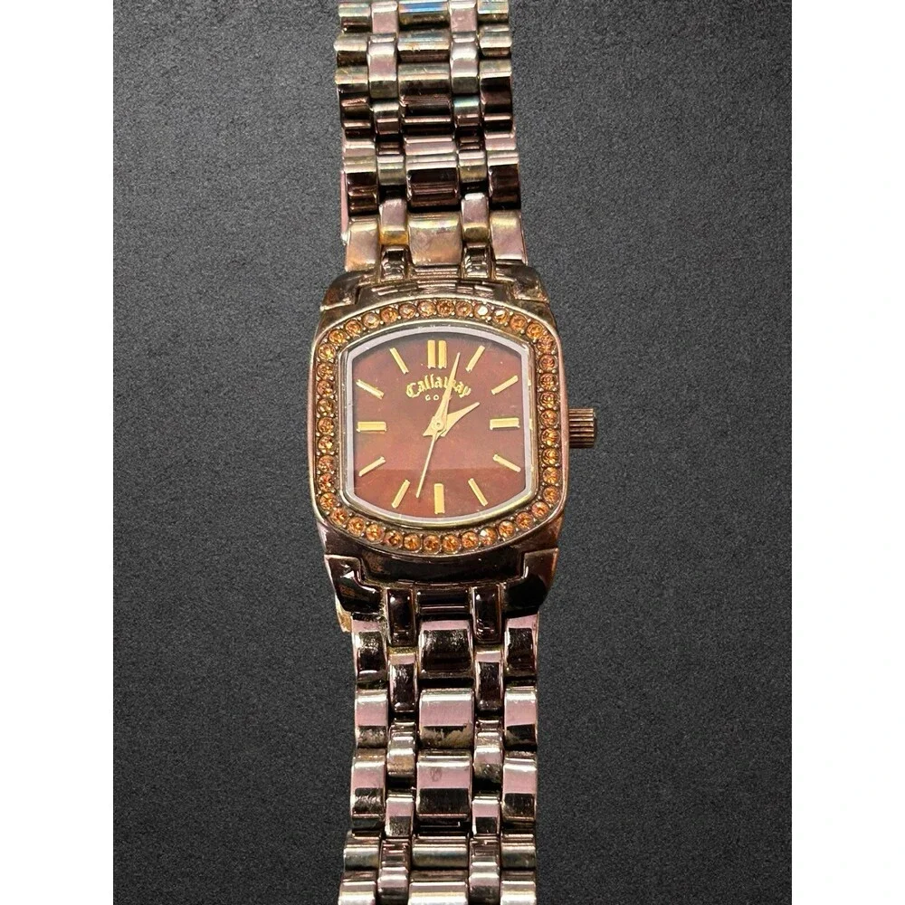 Callaway Golf Women's Quartz Watch CY201 Parts/Repair Brown Dial Crystal Bezel